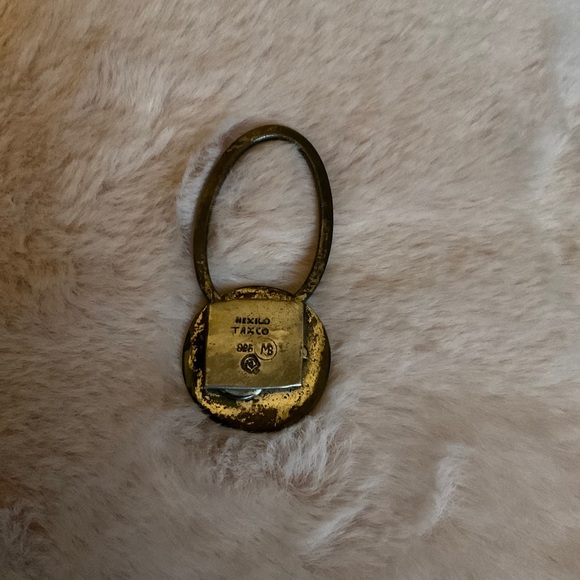 Vintage crushed turquoise inlay tribal key ring Mexico Taxco 925 - Picture 13 of 13